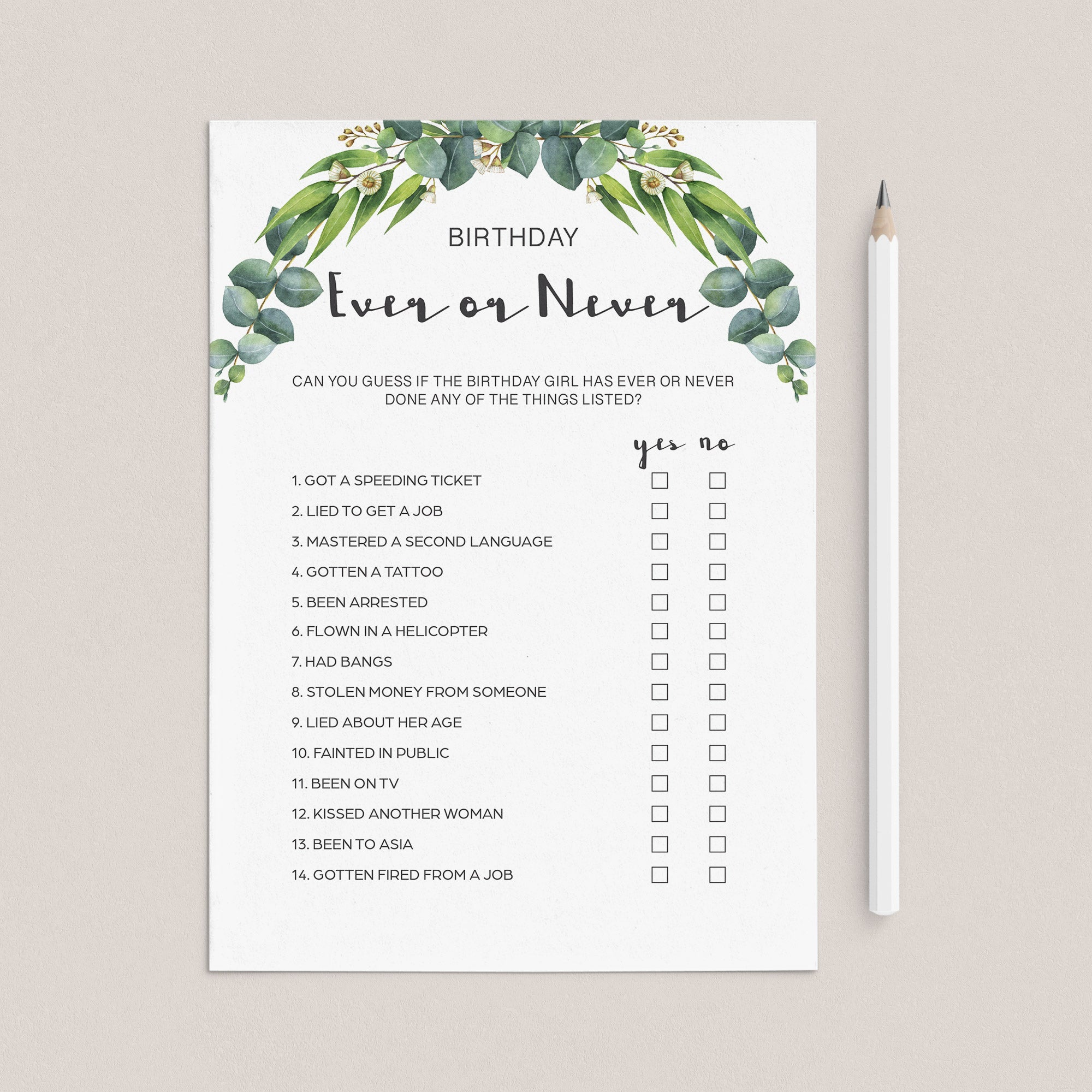Funny Birthday Party Game for Women Ever or Never Printable by LittleSizzle