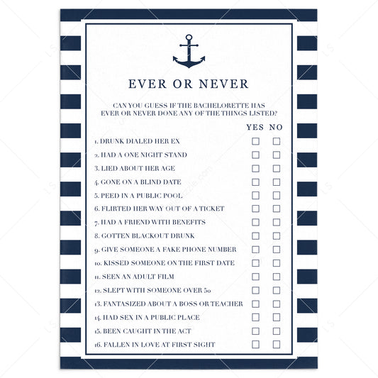 Bachelorette Ever or Never Game Nautical Theme by LittleSizzle
