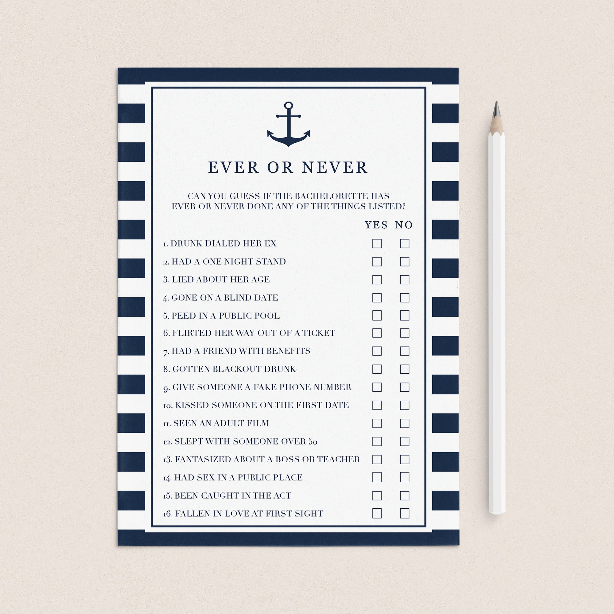 Bachelorette Ever or Never Game Nautical Theme by LittleSizzle