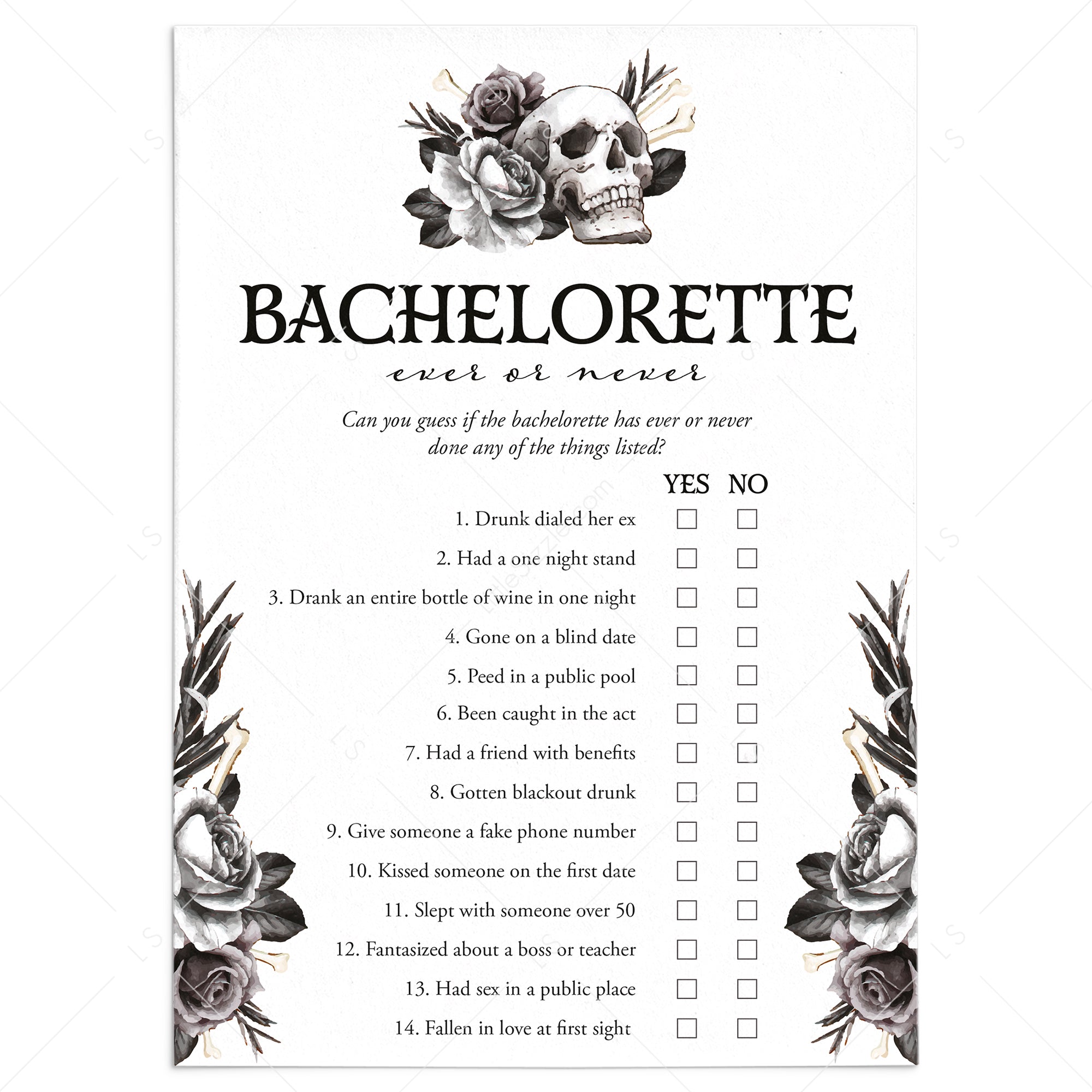 Skull Bachelorette Game Ever or Never Printable by LittleSizzle
