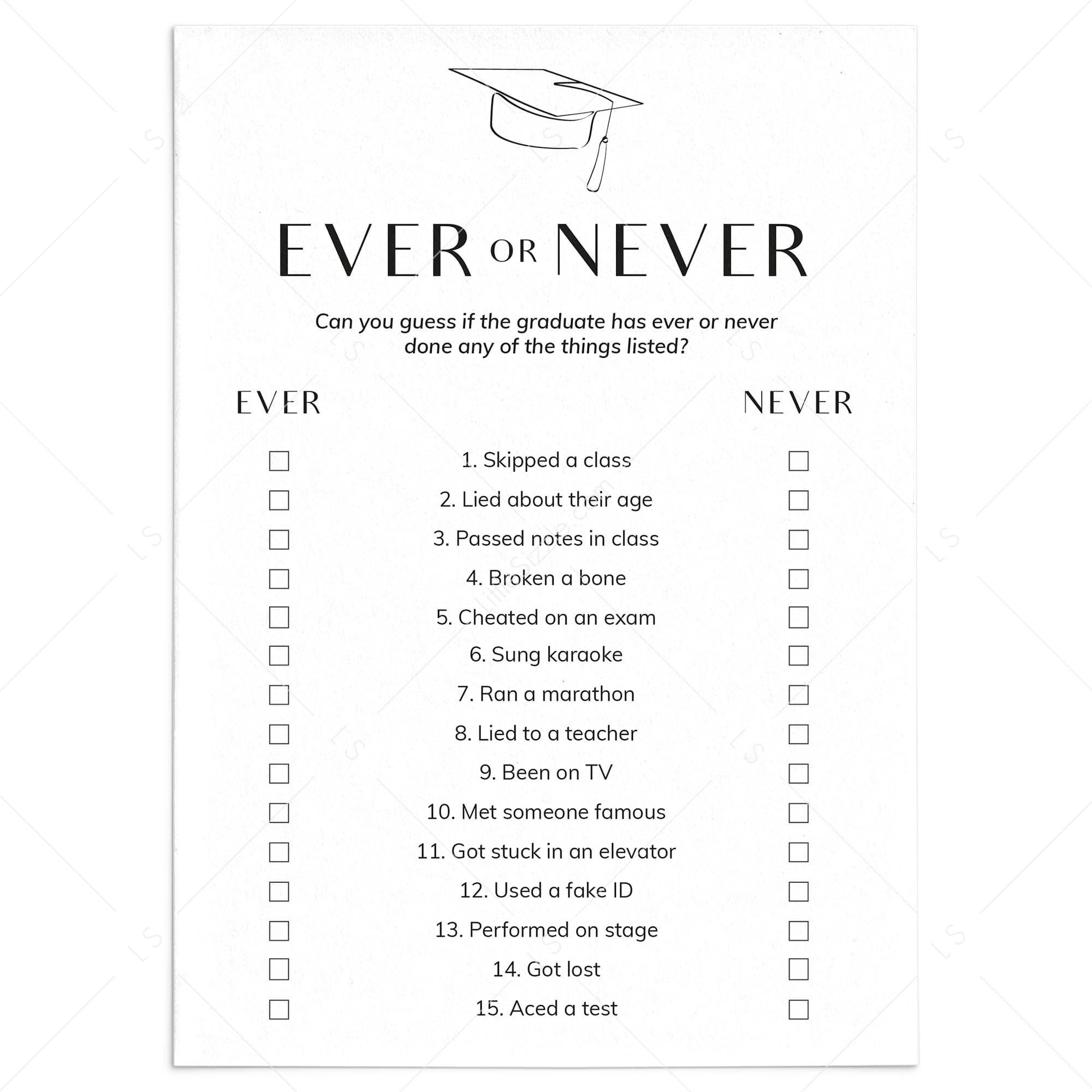 Ever or Never Graduation Party Game Download by LittleSizzle