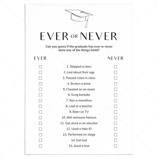 Ever or Never Graduation Party Game Download by LittleSizzle