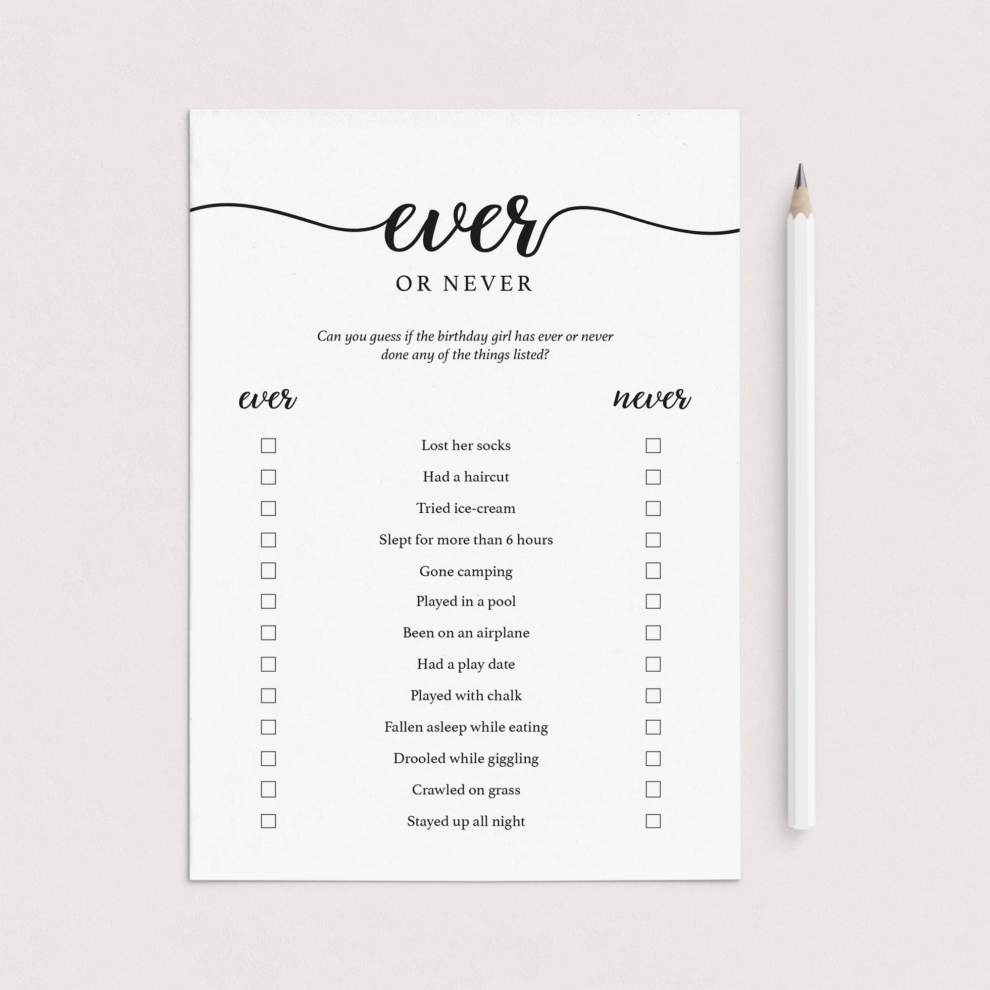 Girl 1st Birthday Party Game Ever or Never Printable by LittleSizzle