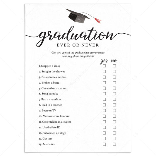 Has The Graduate Ever or Never Game Printable by LittleSizzle