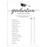 Has The Graduate Ever or Never Game Printable by LittleSizzle