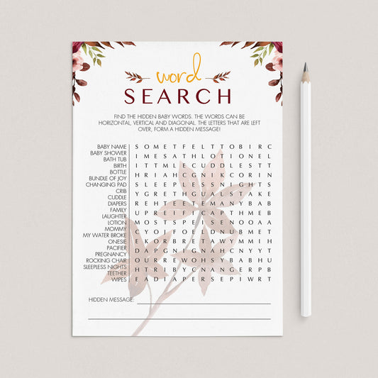 Fall BabyShower Word Search Game Printable by LittleSizzle
