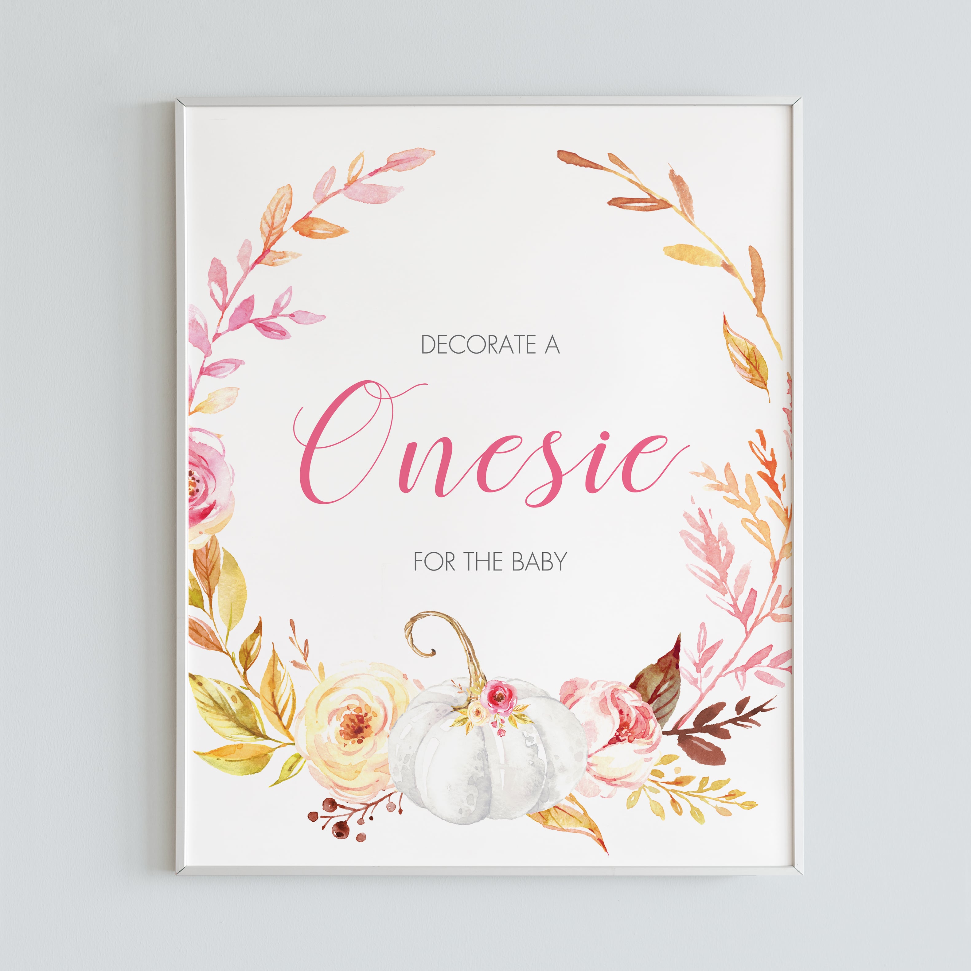 Onesie decorating station sign fall themed with watercolor pumpkin by LittleSizzle