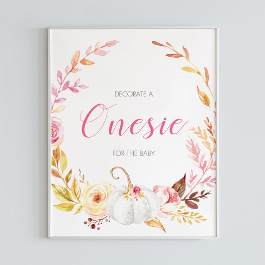Onesie decorating station sign fall themed with watercolor pumpkin by LittleSizzle