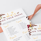 Burgundy Floral Baby Shower Games Kit Printable