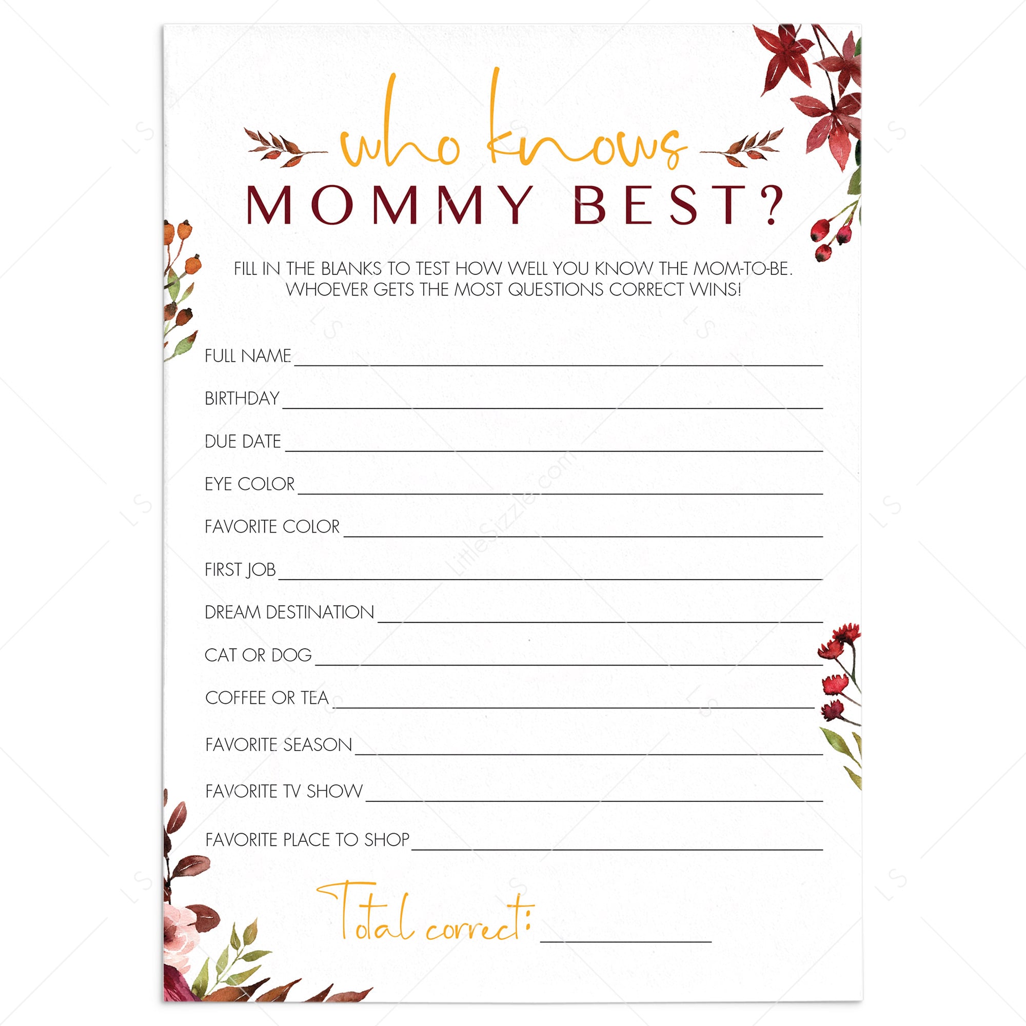 Burgundy baby shower game who knows mom best by LittleSizzle