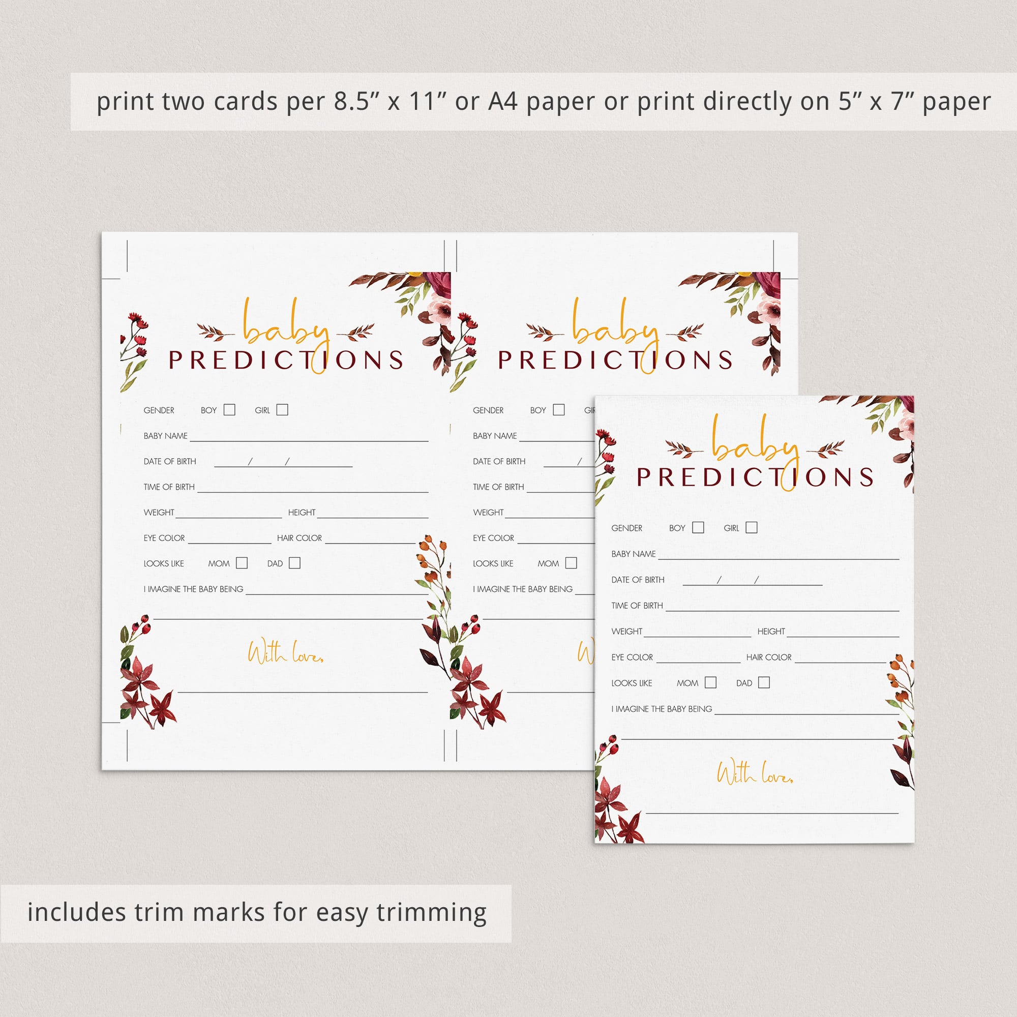 Fall baby shower game printable by LittleSizzle