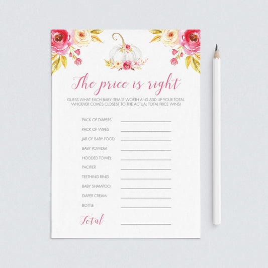 Fall baby shower game for girl the price is right printable by LittleSizzle