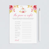 Fall baby shower game for girl the price is right printable by LittleSizzle