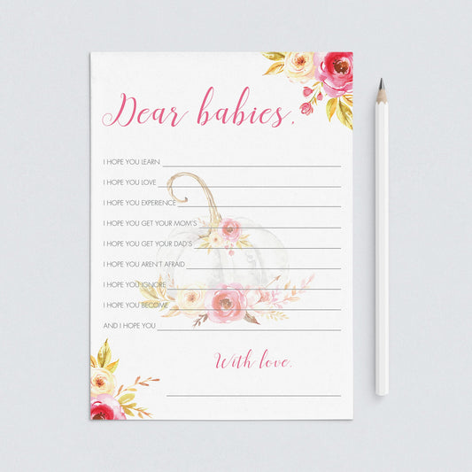 Printable Baby Shower Wishes for Twin Girls Cards by LittleSizzle