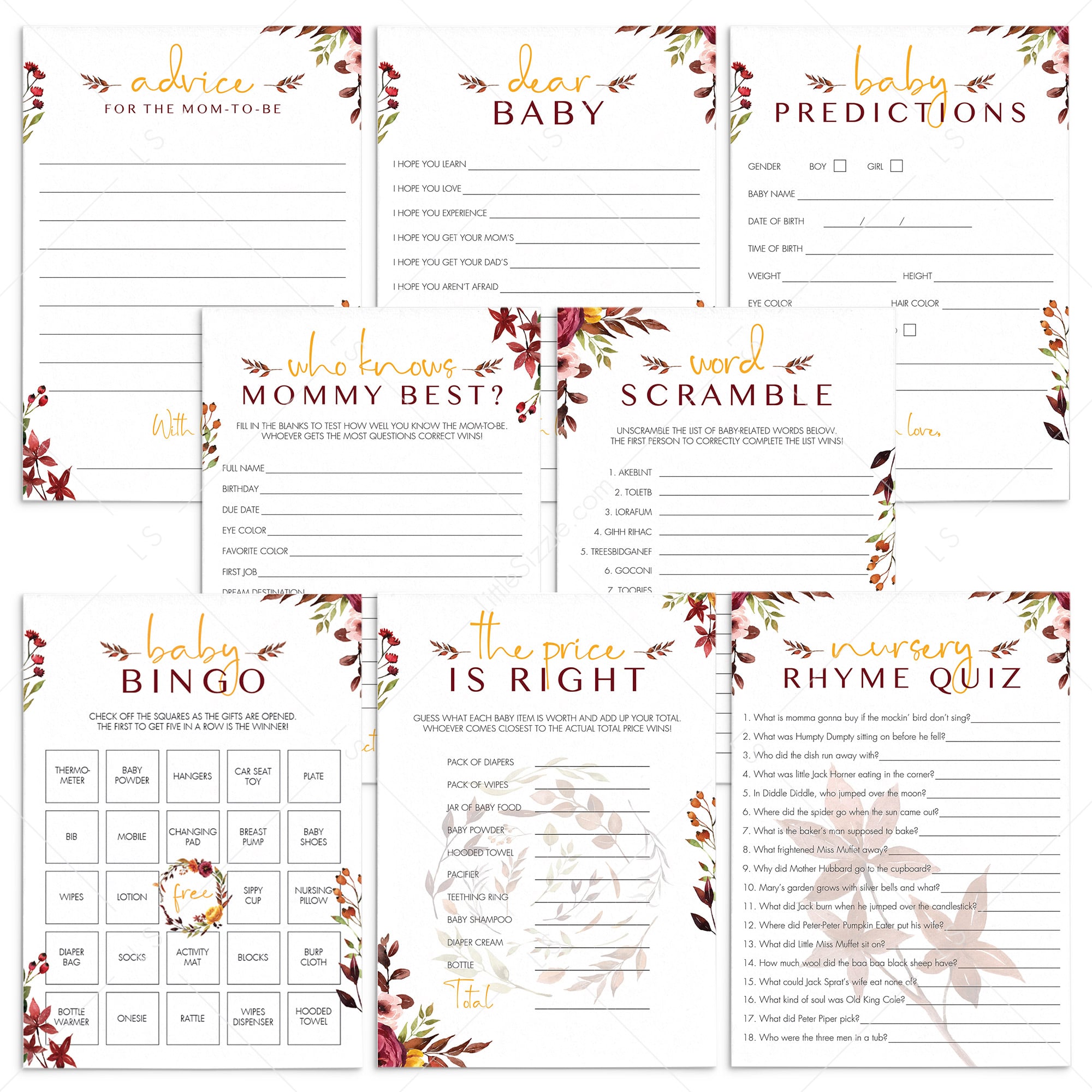 Fall babyshower games package by LittleSizzle