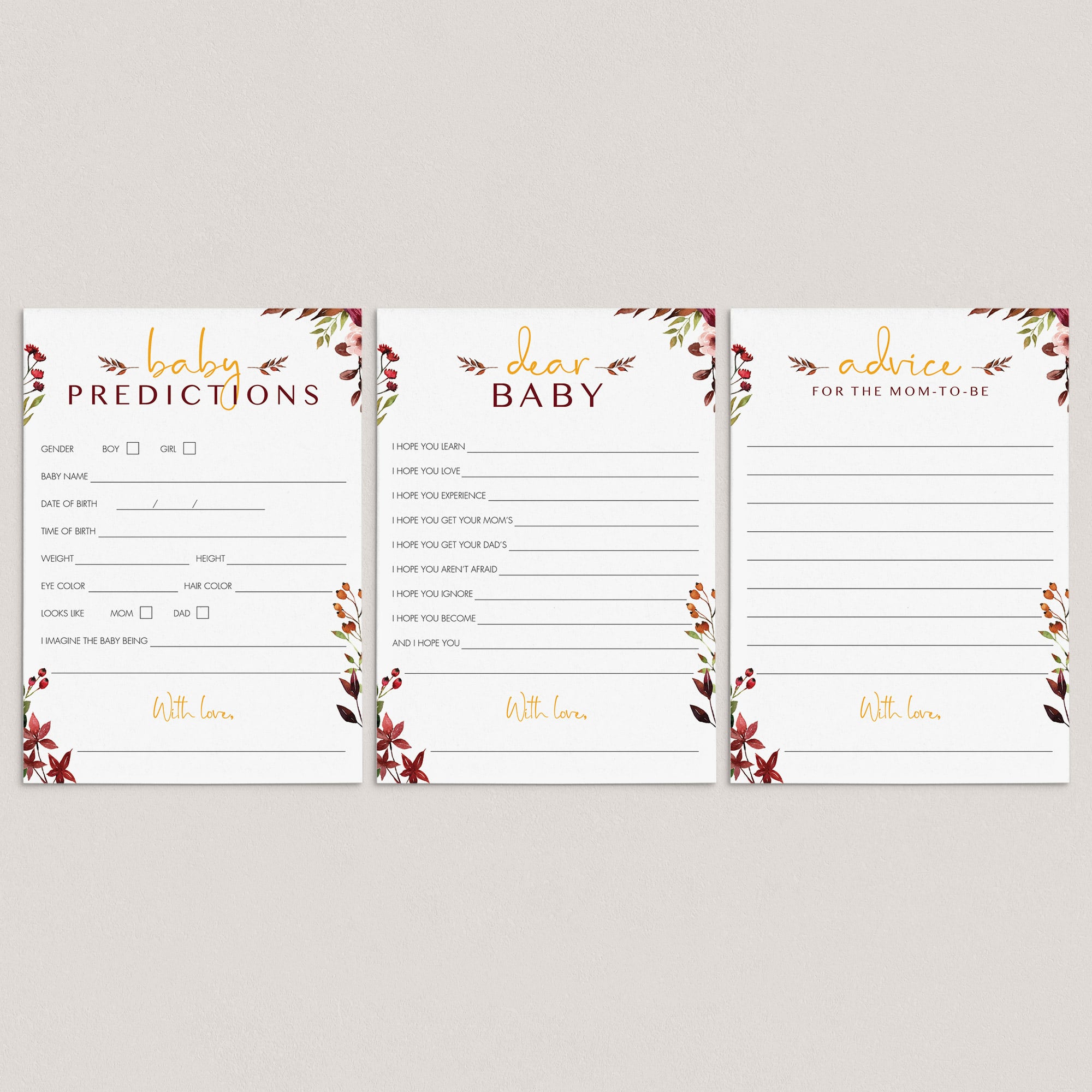 Autumn baby shower games package printable by LittleSizzle