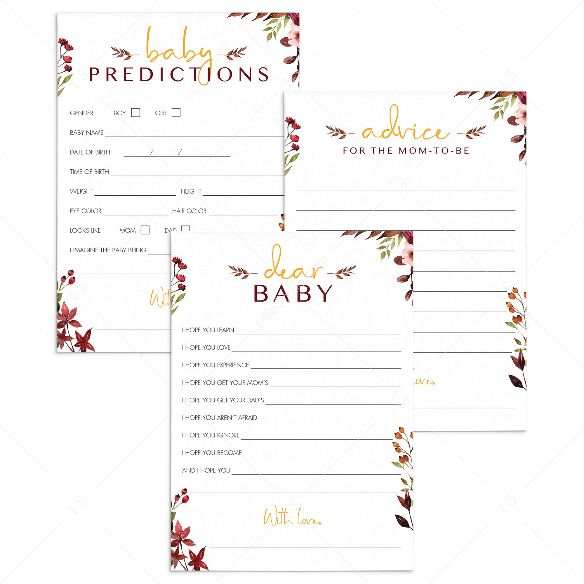 Autumn baby shower games package printable by LittleSizzle