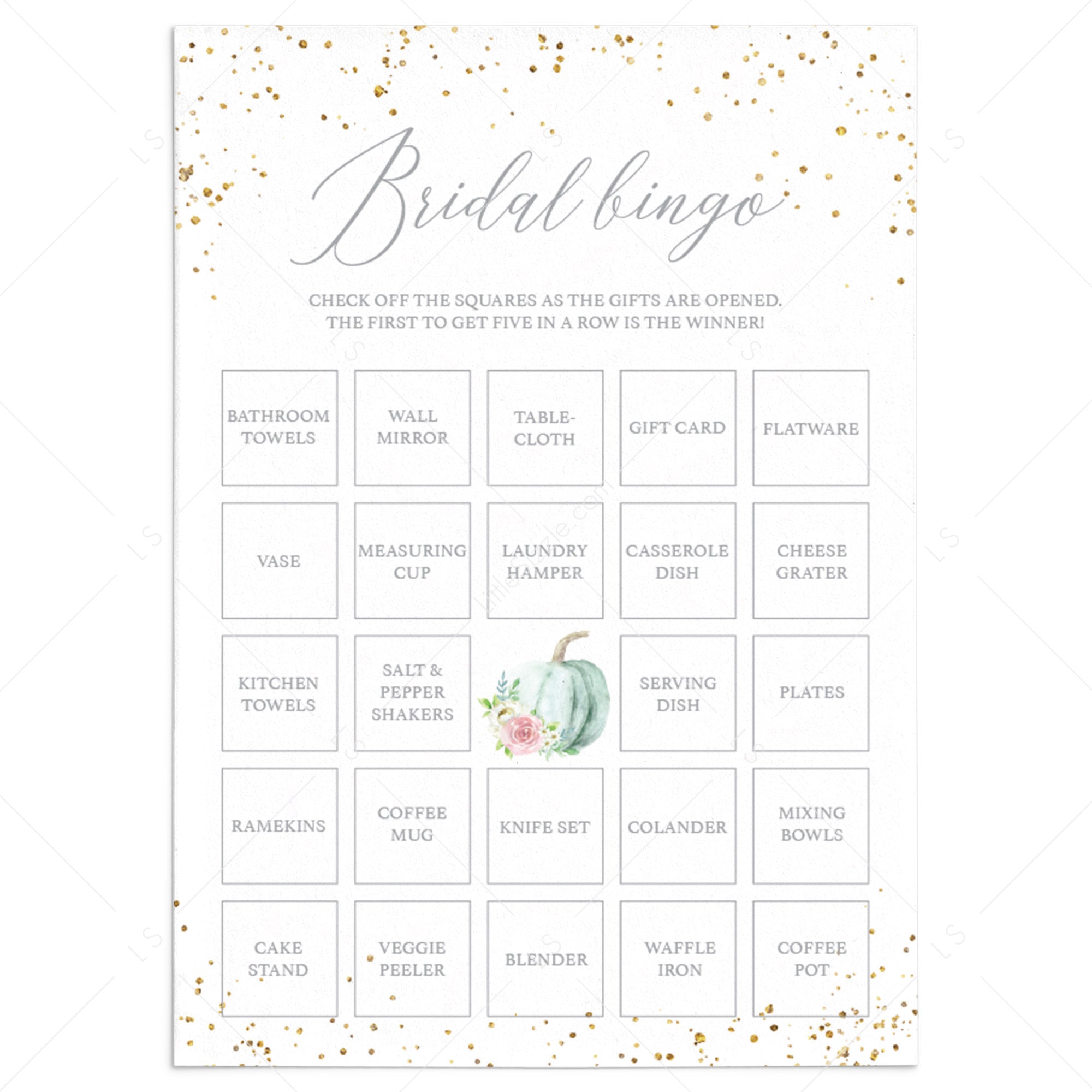 Watercolor Pumpkin Bridal Shower Bingo for Large Groups by LittleSizzle