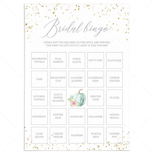 Watercolor Pumpkin Bridal Shower Bingo for Large Groups by LittleSizzle