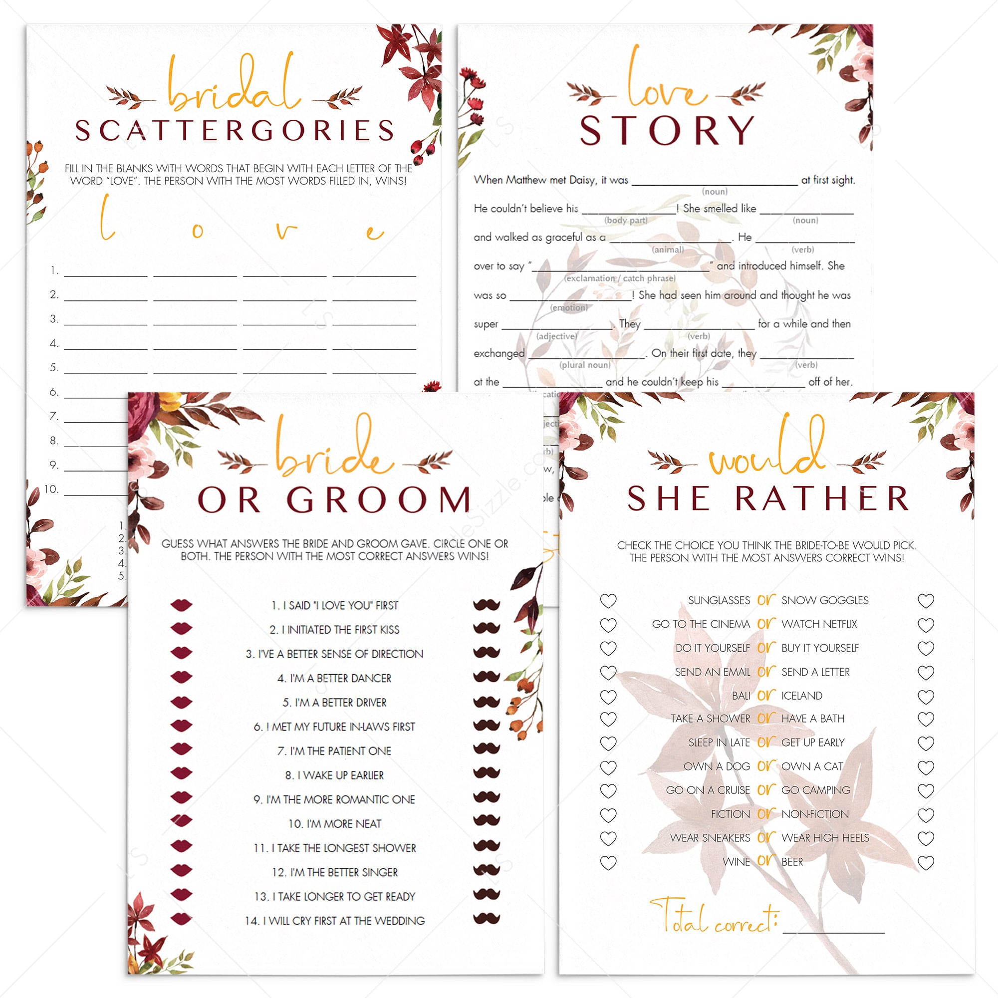 Fall Bridal Shower Games Pack Printable by LittleSizzle
