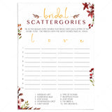 Boho bridal shower games scattergories printable by LittleSizzle