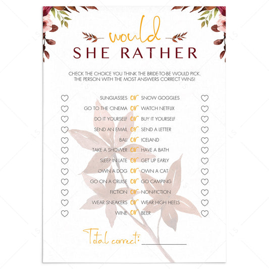 Who Knows The Bride To Be Best game printable Fall Theme by LittleSizzle