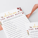 Burgundy Wedding Shower Game How Well Do You Know The Bride