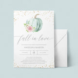 Fall in Love Bridal Shower Invitation with Watercolor Pumpkin