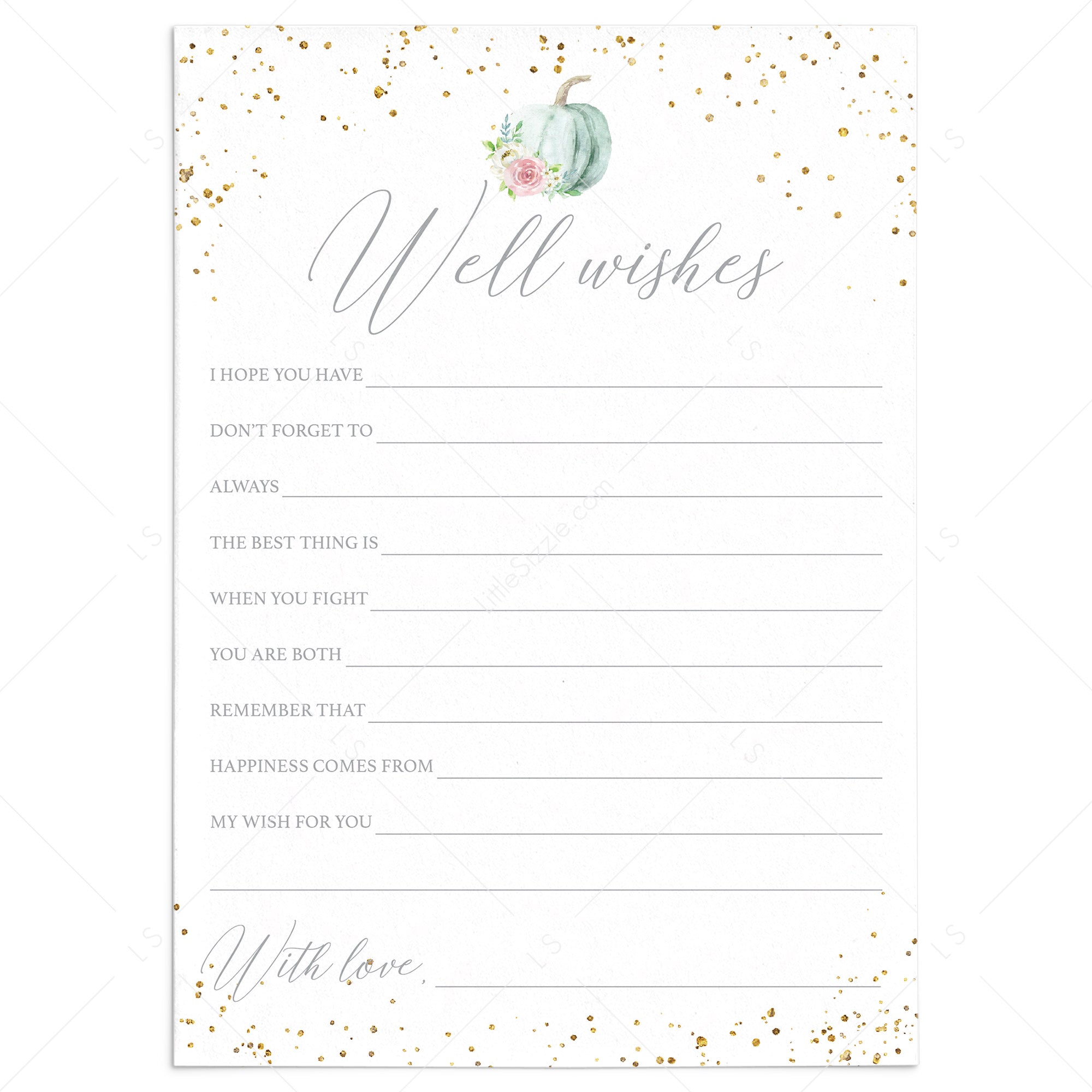 Watercolor Pumpkin Wedding Shower Well Wishes Cards by LittleSizzle