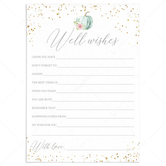 Watercolor Pumpkin Wedding Shower Well Wishes Cards by LittleSizzle