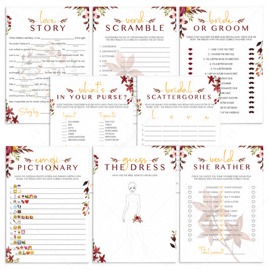 Burgundy Fall Bridal Shower Games Bundle Printable by LittleSizzle