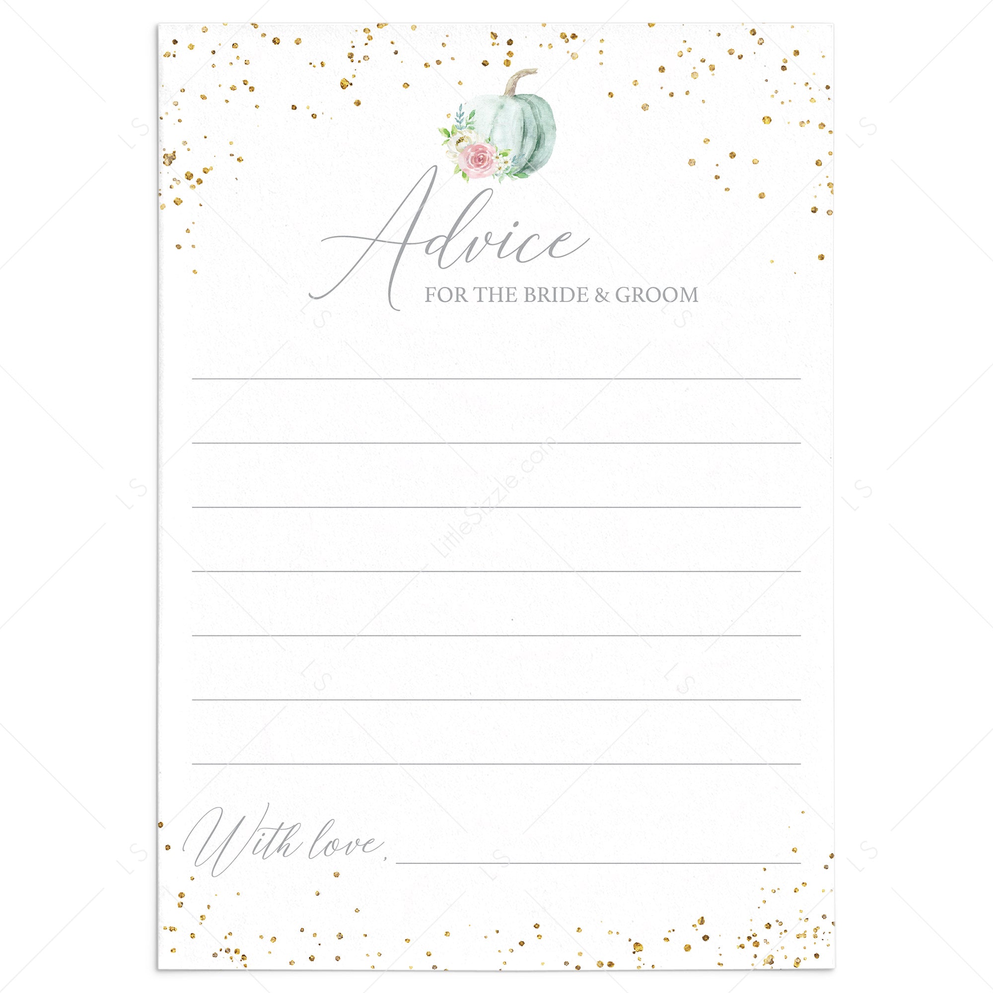 Fall Wedding Advice Cards with Watercolor Pumpkin by LittleSizzle