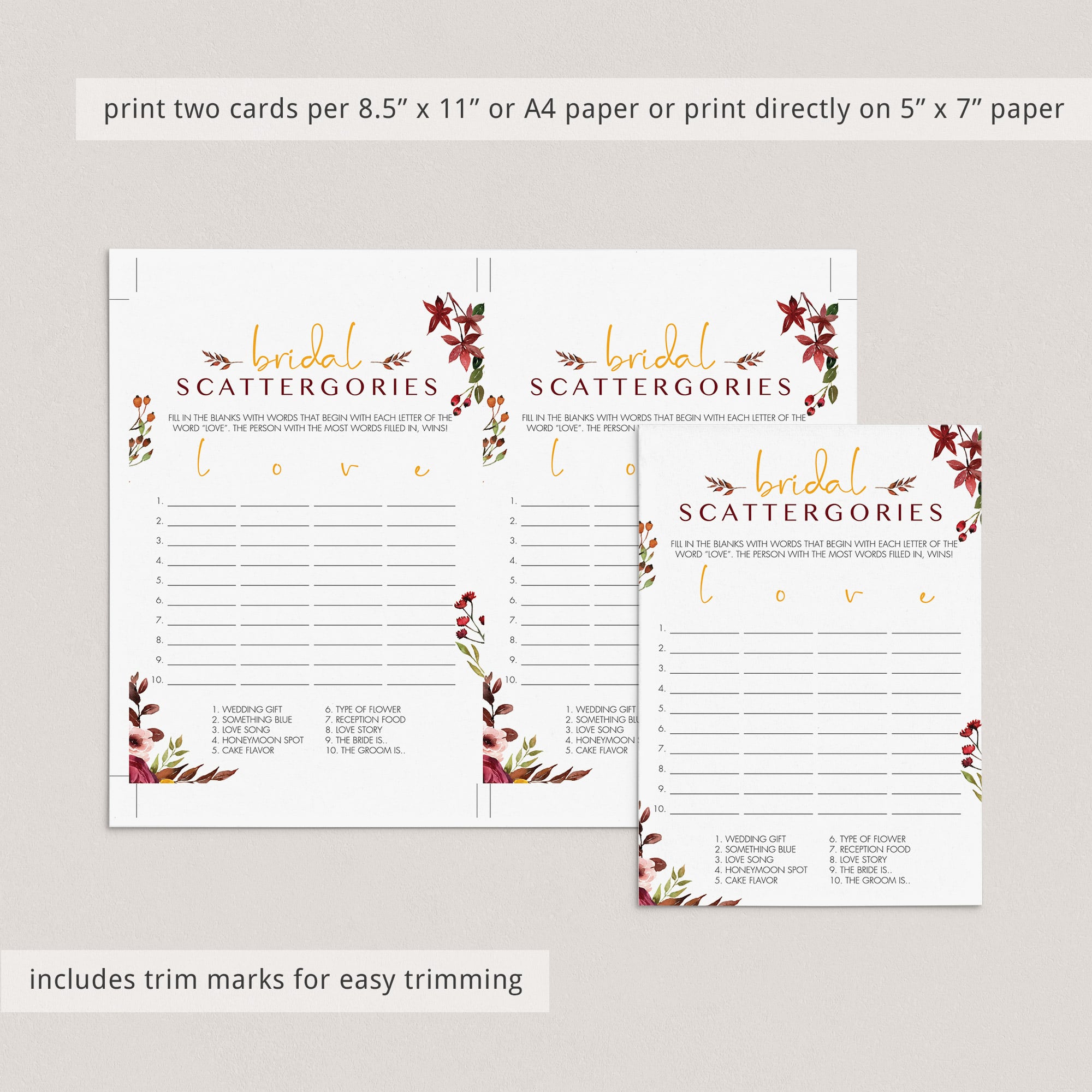 Boho floral scattergories game download by LittleSizzle