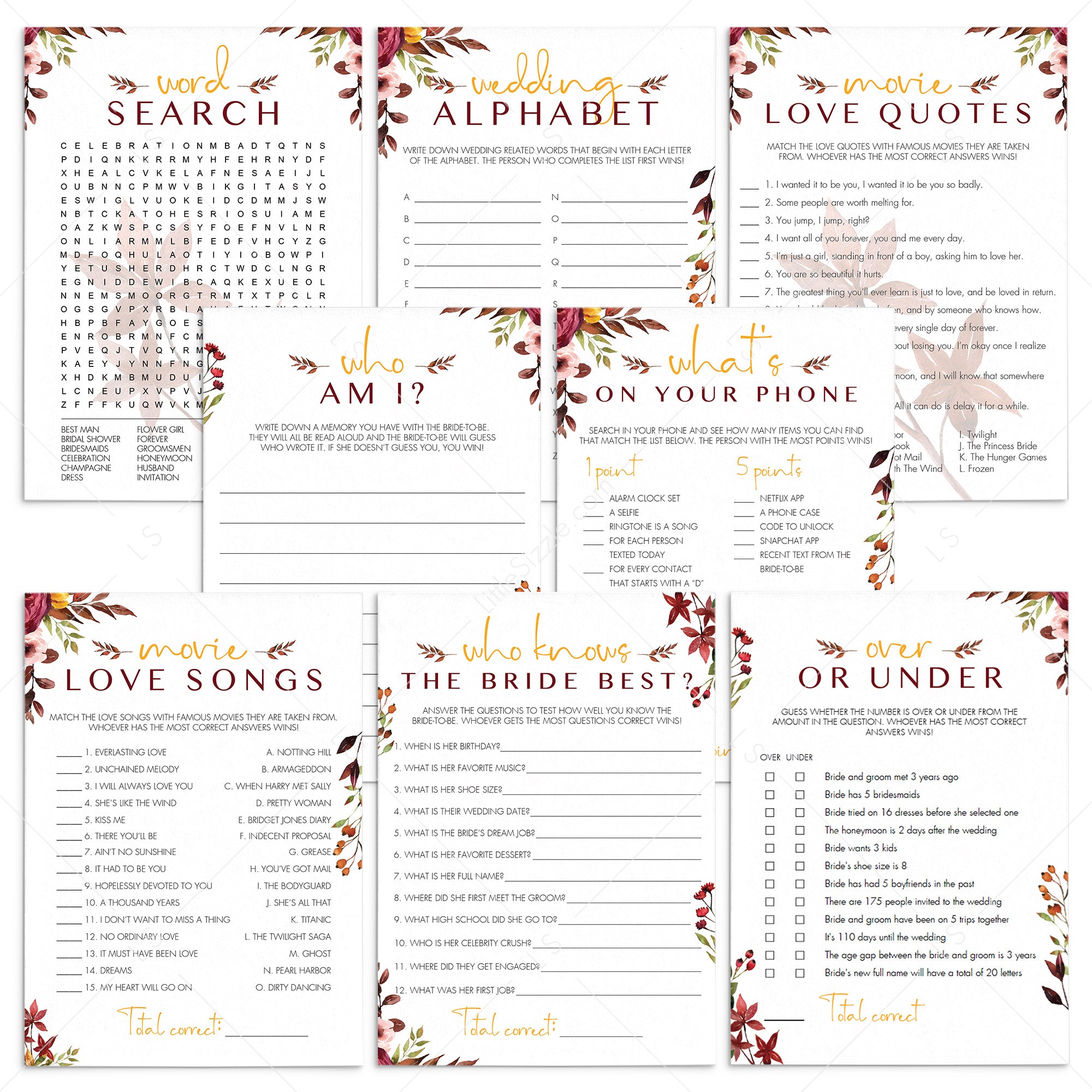8 Falling In Love Wedding Shower Games & Activities Printable by LittleSizzle