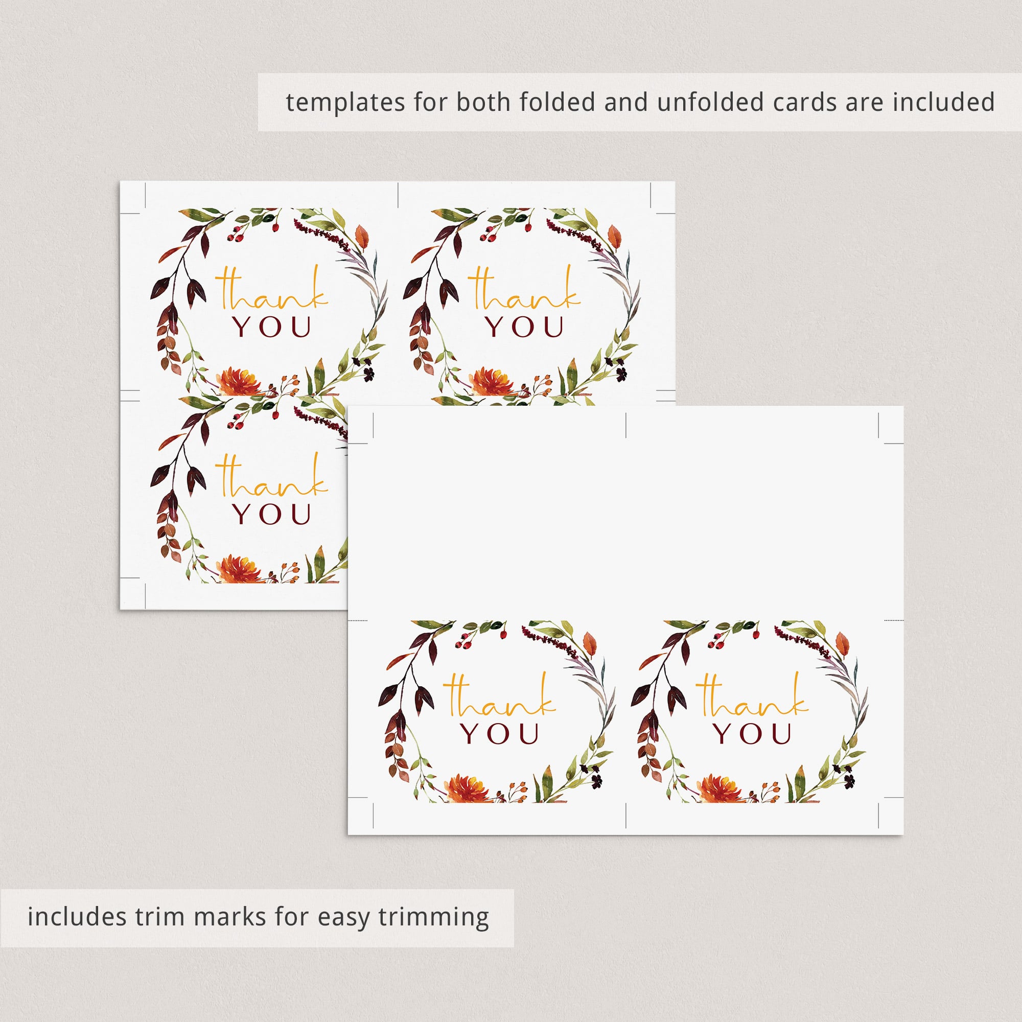 Floral wreath thank you card instant download by LittleSizzle