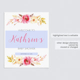 Pink Floral Baby Shower Welcome Poster Template