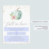 Fall in Love Bridal Shower Invitation with Watercolor Pumpkin