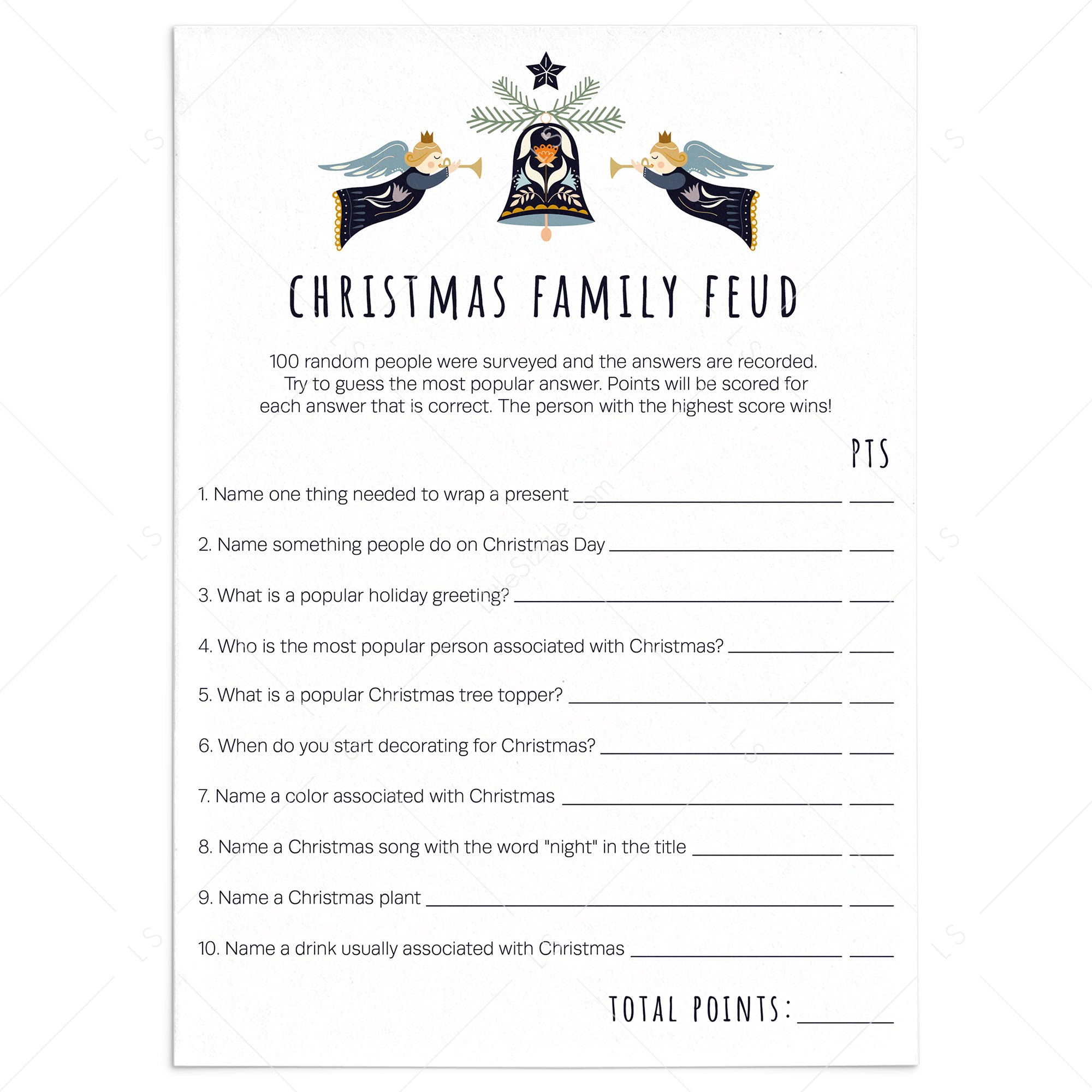Printable Christmas Family Feud Game Cards | Instant Download