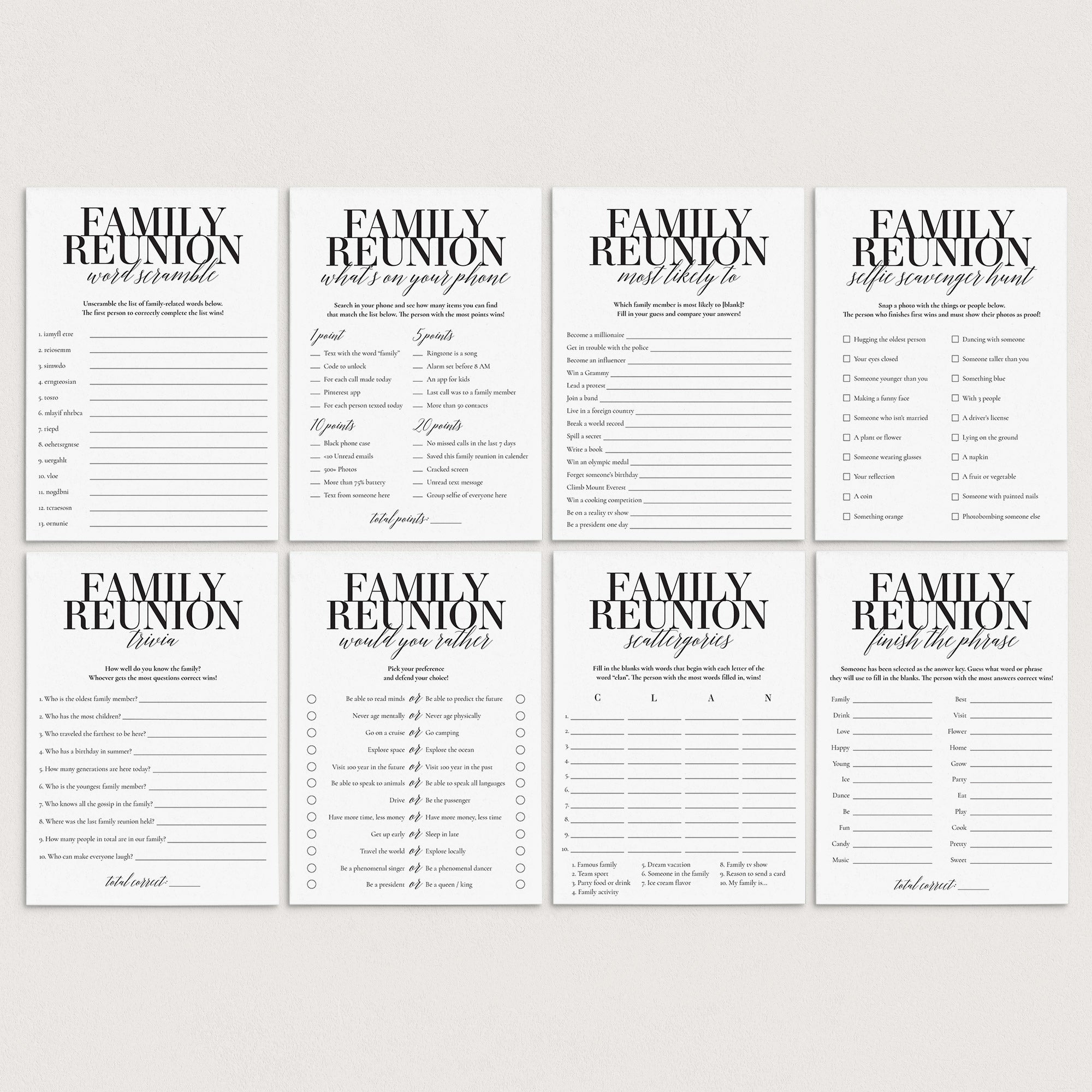 8 Family Reunion Party Games Printable by LittleSizzle