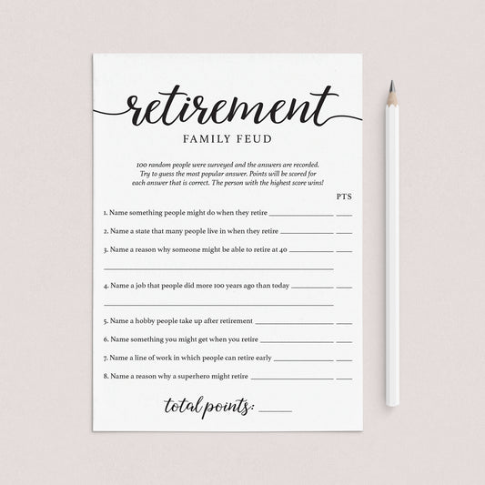 Retirement Feud Questions with Answers Printable by LittleSizzle