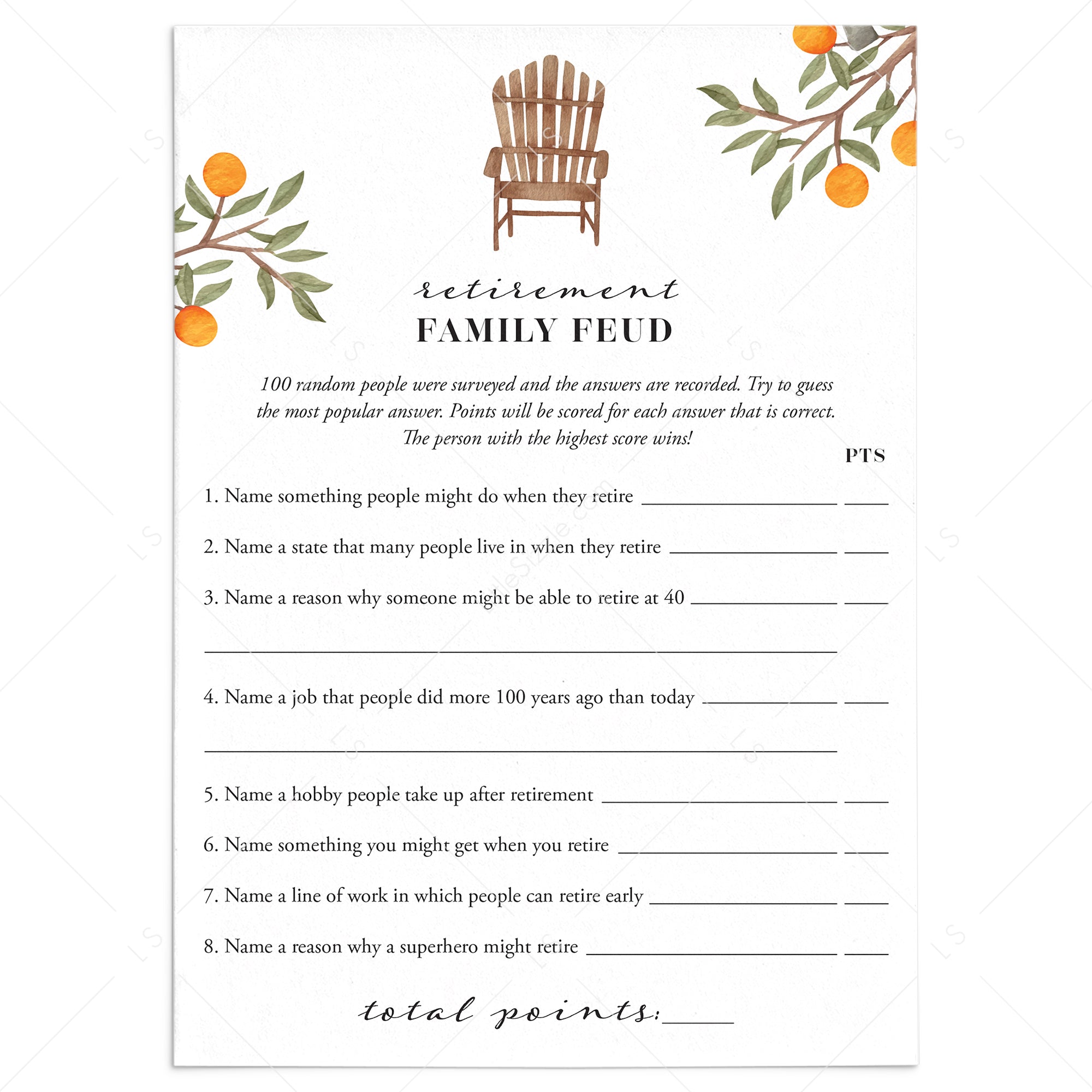 Retirement Party Family Feud Game with Answers by LittleSizzle
