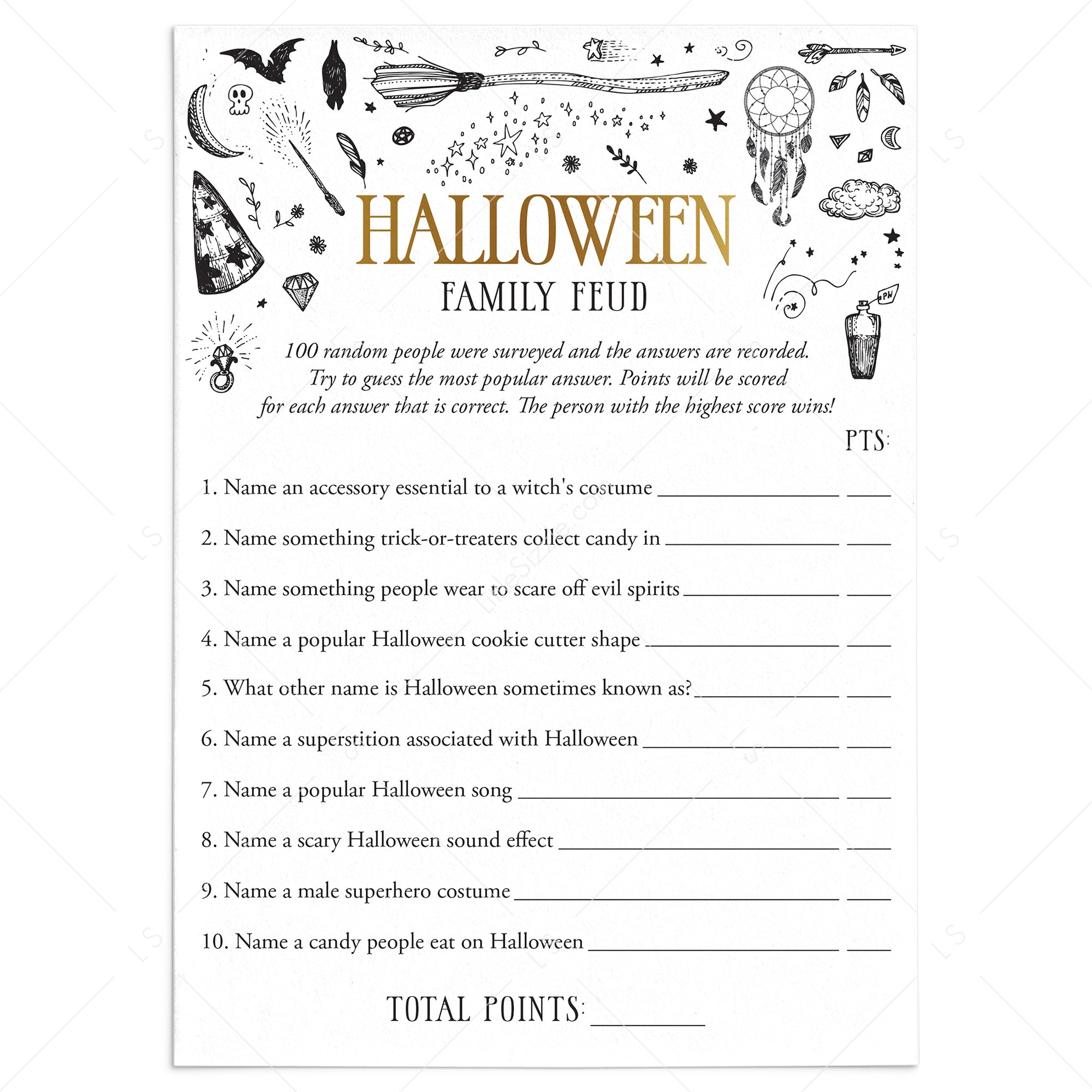 Witch Theme Halloween Party Family Feud Questions and Answers by LittleSizzle