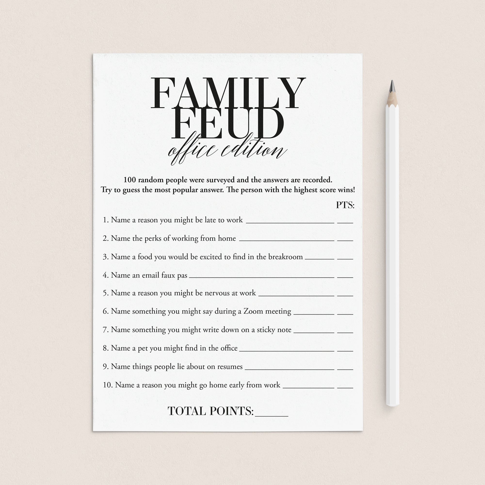 Office Family Feud Questions and Answers Printable by LittleSizzle