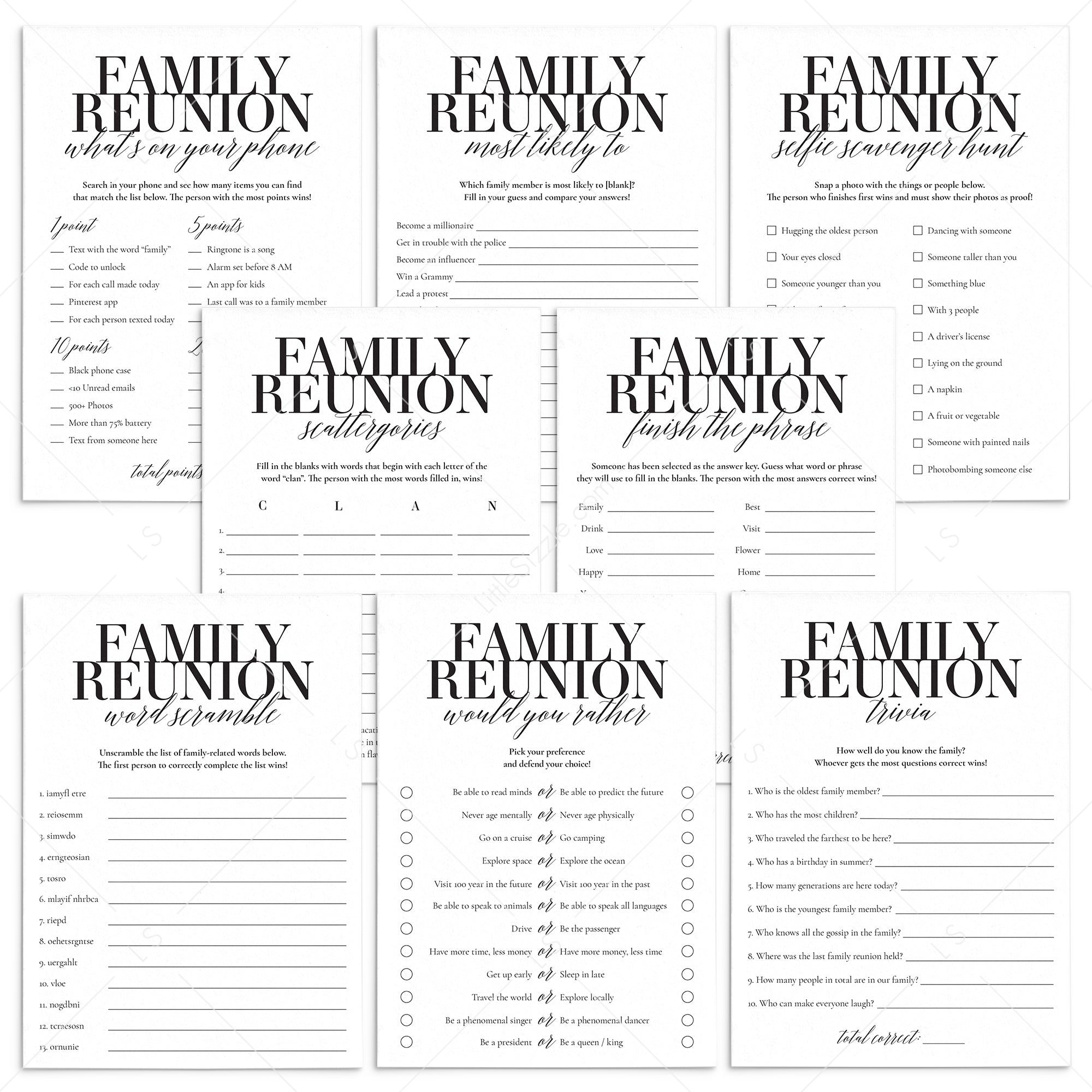 8 Family Reunion Party Games Printable by LittleSizzle