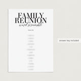 Family Reunion Game Word Scramble with Answer Key Printable