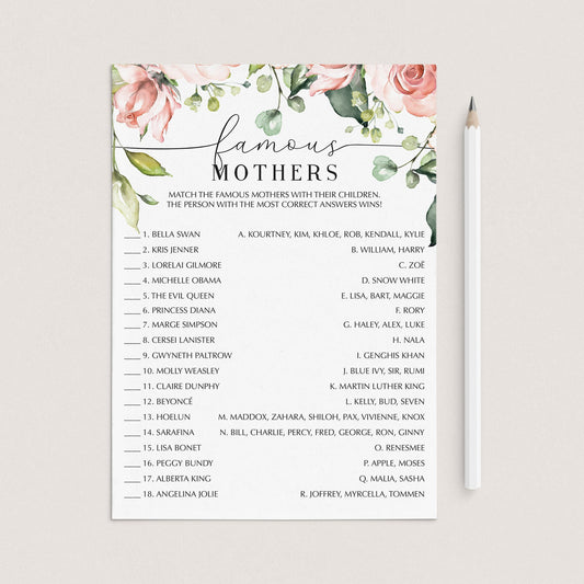 (Zoom) Mother's Day Game Famous Mothers Instant Download by LittleSizzle