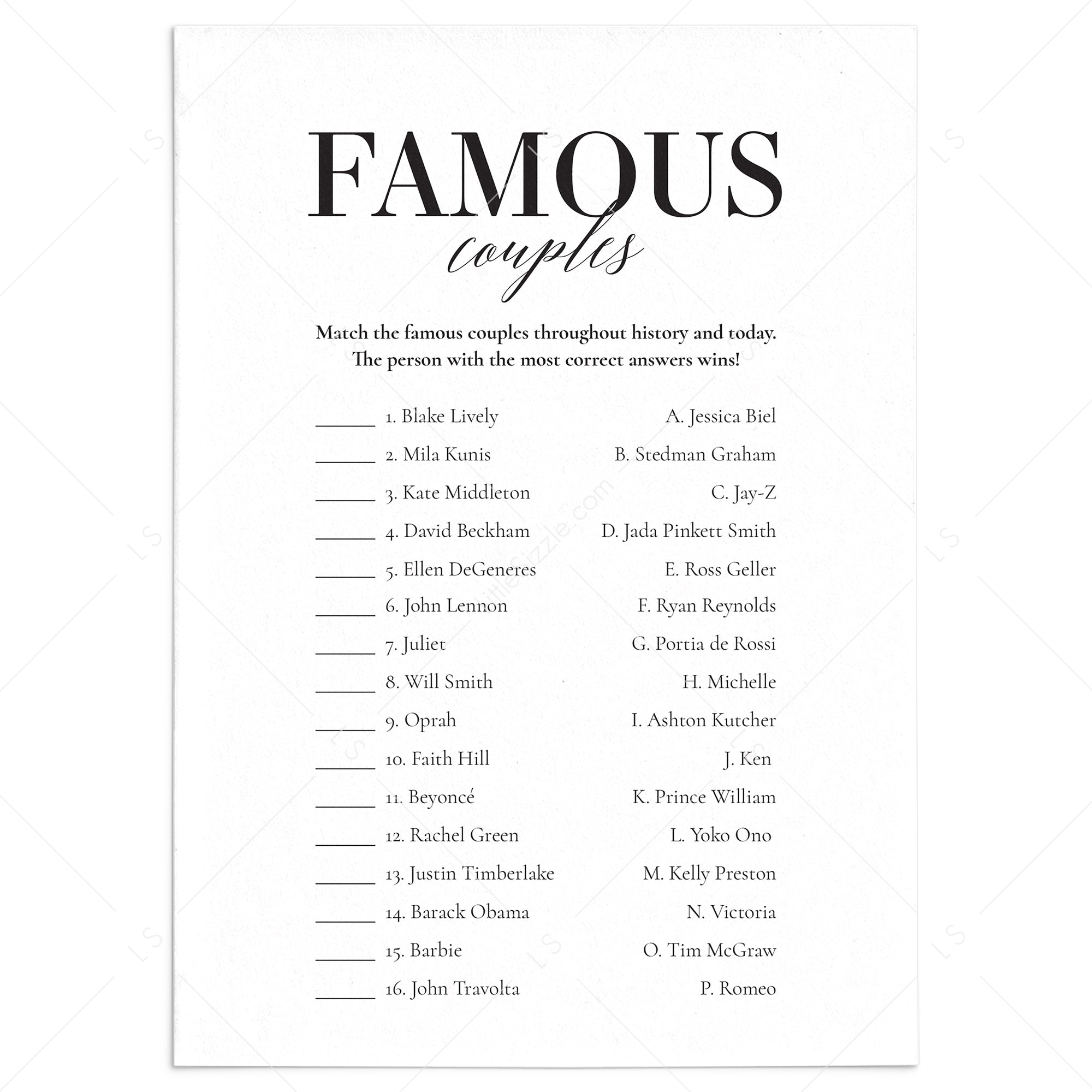 Famous Couples Game With Answer Key Printable Match The Celebrity Couples LittleSizzle famous-couples-game-with-answer-key-printable-match-the-celebrity-couples-littlesizzle
