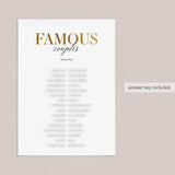 Gold Celebrity Couples Match Game with Answers Printable