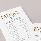 Gold Celebrity Couples Match Game with Answers Printable