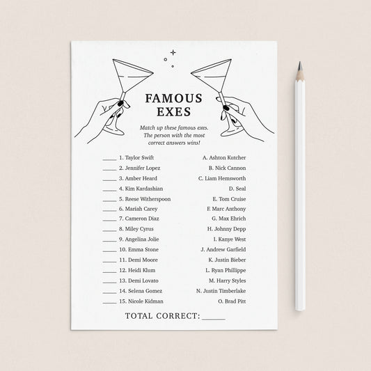 Match The Celebrity Exes Game with Answers Printable by LittleSizzle
